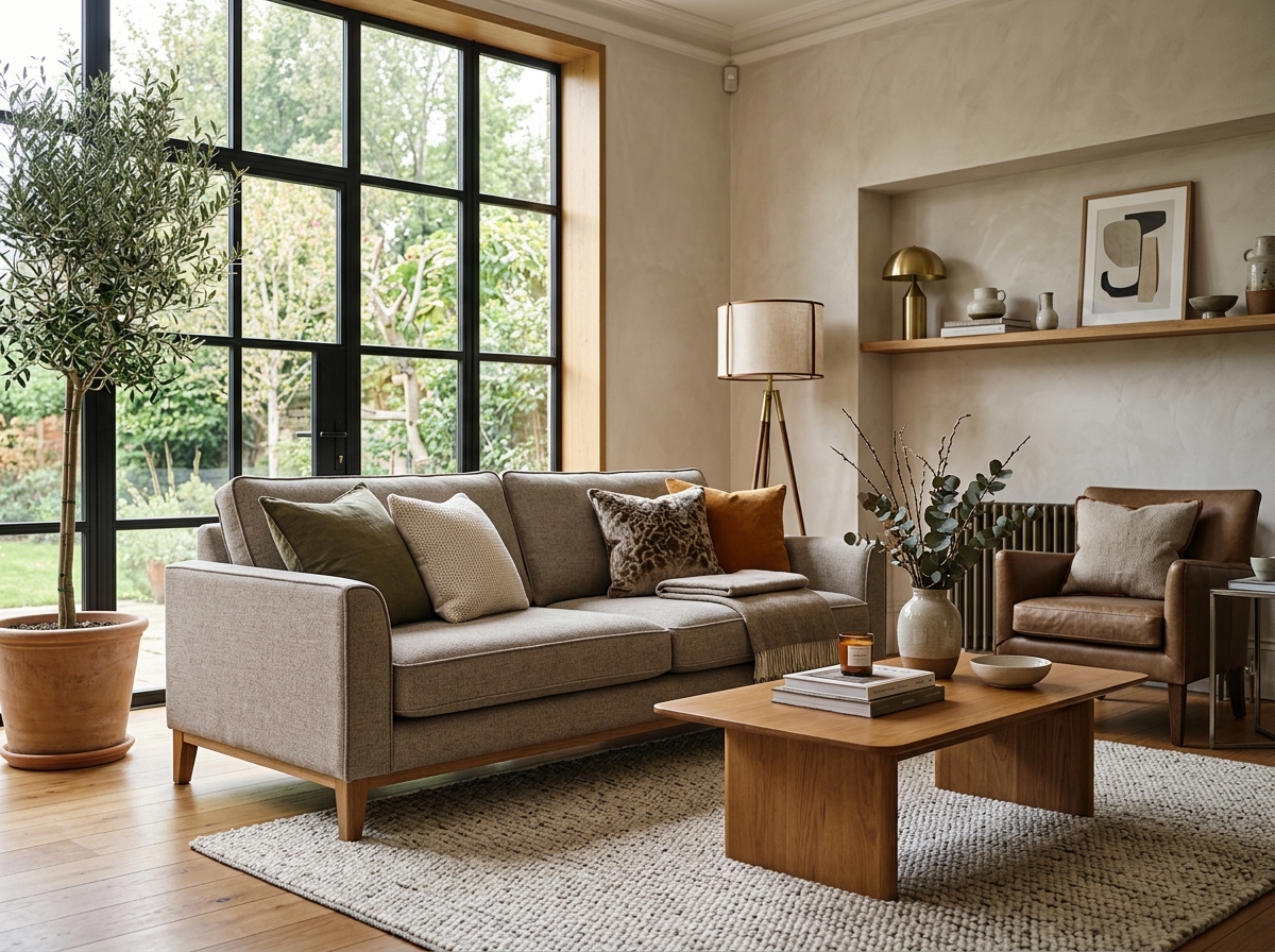 Illustrative visual: Contemporary living room sofa set with coffee table